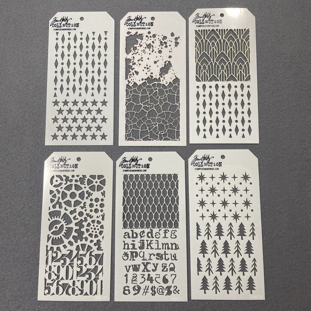 Lot of 6 Tim Holtz Stampers Anonymous Stencils